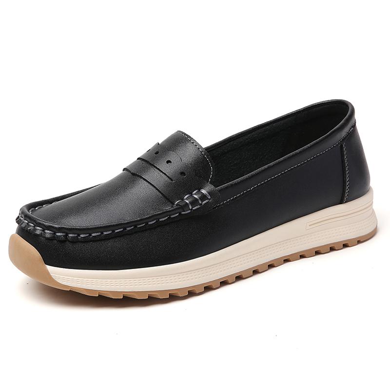 Women Loafers Lady Genuine Leather Flat Casual Shoes Office Shallow Mouth Single Shoes Mother Nurse Antiskide Work Driving Shoes