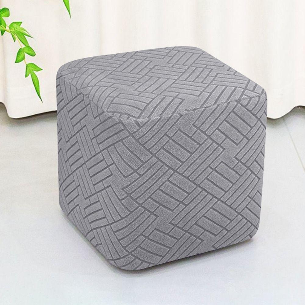 Elastic Ottoman Footstool Cover Jacquard Square Foot Stool Slipcover Stool Cover Living Room