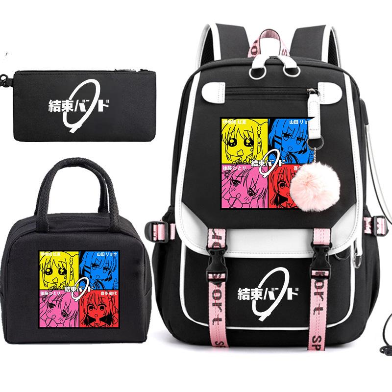 3 Piece School Backpack Set for Students Large Capacity Oxford Cloth Schoolbag with Shoulder Strap and Pencil Case