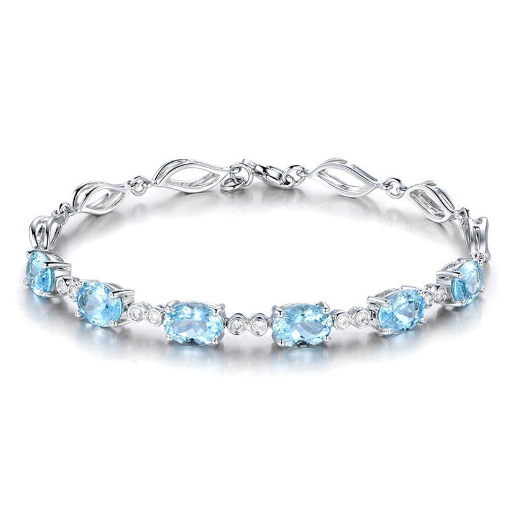 

Luxury Synthetic Blue Crystal Bracelet 18K Gold Plated with Zircon and Colorful Gemstones