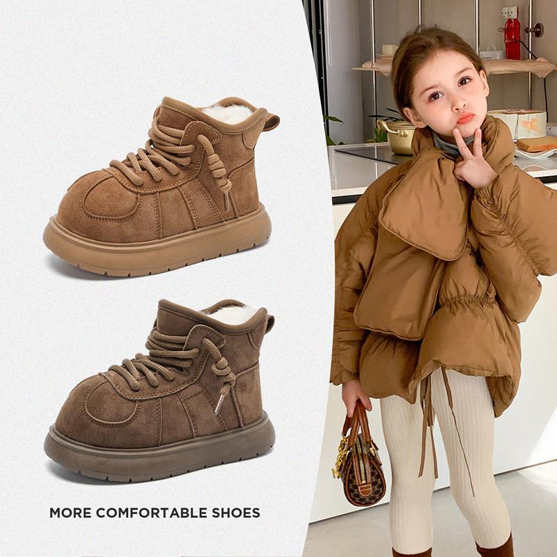 Winter Warm Snow Boots for Girls Thickened Fleece Lining Plush Cotton Shoes Children's Fleece-lined Cotton Boots Boys' Non-slip Soft-soled Loafers