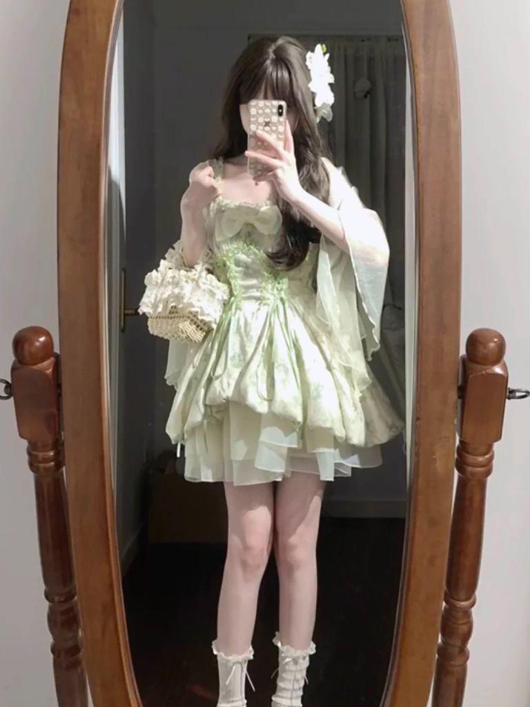 Petite Forest Fairy Dress: Summer Princess Puff Skirt Two-Piece Set for Women