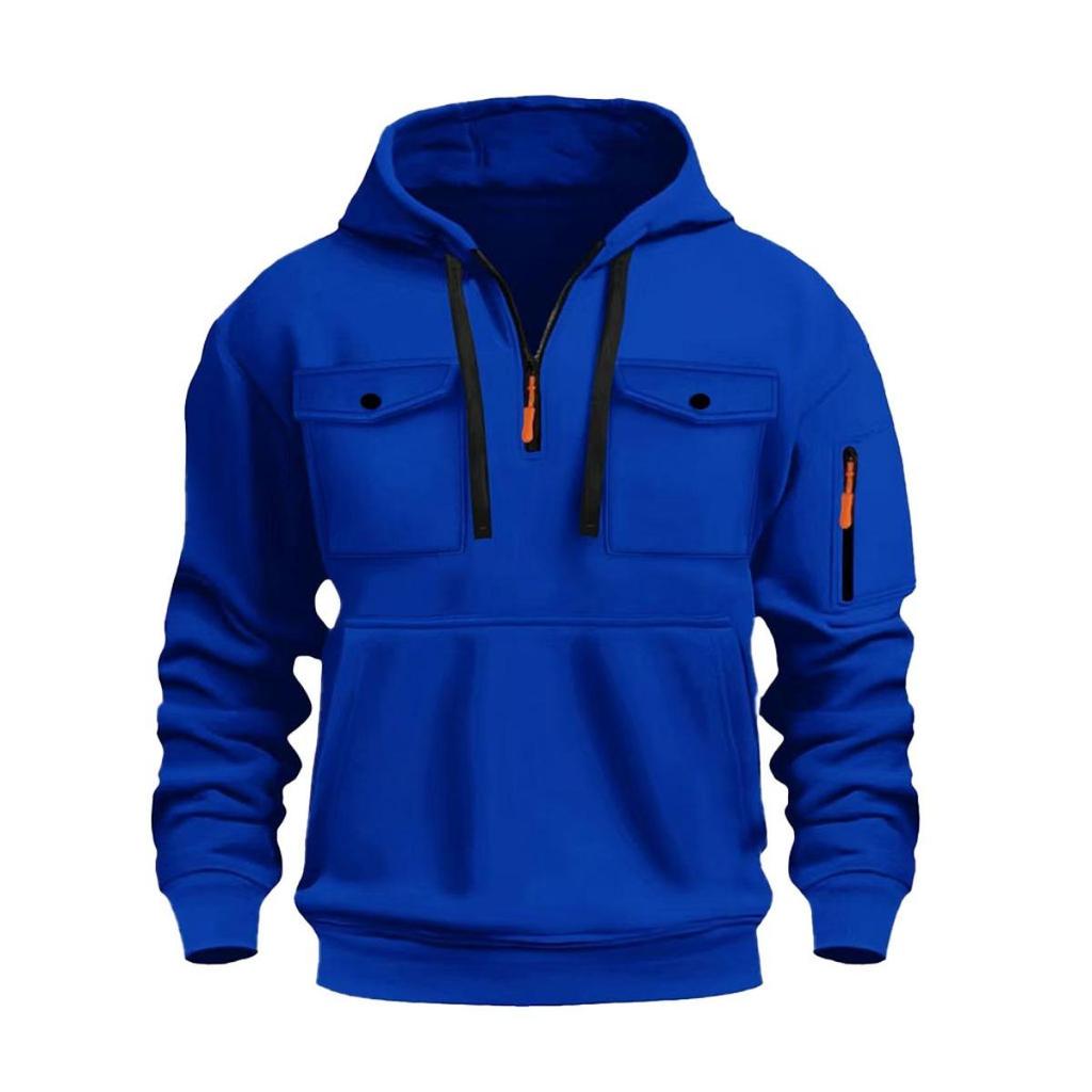 Men's Fleece Warm Hooded Sweatshirt - Chest Pocket Design, Long Sleeved Top, Energetic Style, Cold Resistant Sportswear