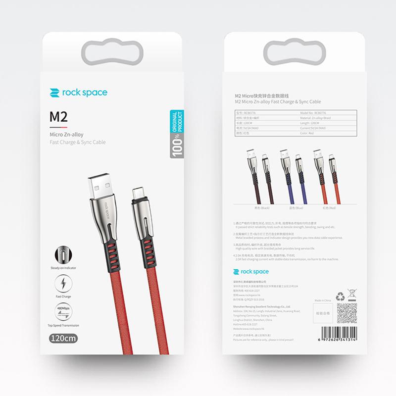 ROCK Micro USB Cable 2.4A USB Type C Charging Cables Zinc Alloy Fast Charge Data Sync Wire