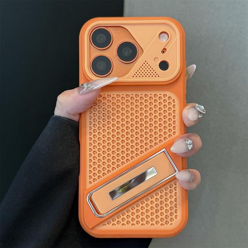 Luxury Heat Dissipation With Holder Phone Case For 11 12 13 14 15 16 17 Pro Max Plus Air Shockproof Bumper Cases Cover