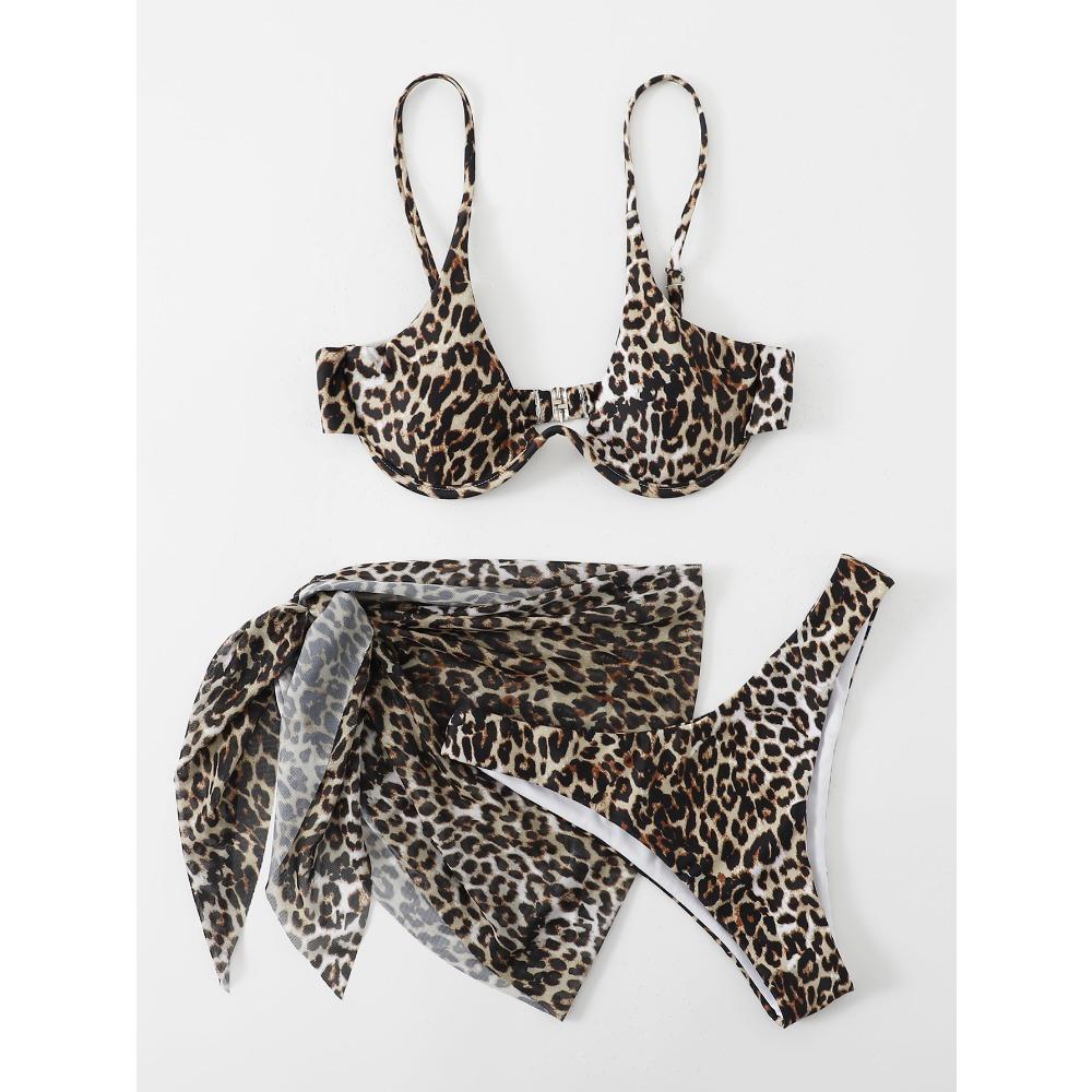 

Раздельный купальник женский с леопардовым принтом сексуальный европейский и американский купальник бикини женский обтягивающий купальник S