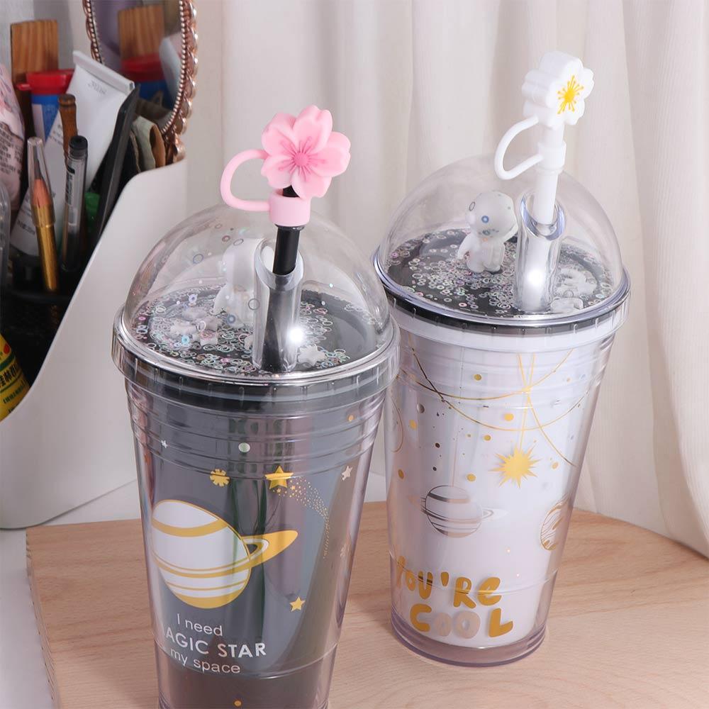 Silicone Begonia Flower Straw Topper Dust-Proof Straw Tips Cherry Blossoms Straw Cover Party