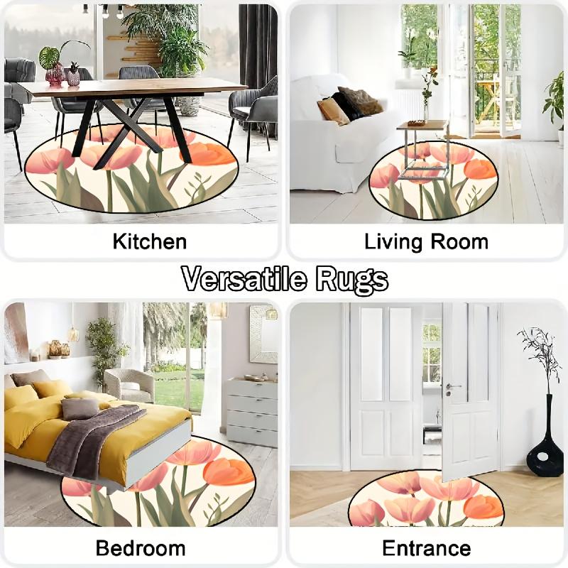 Luxuriöses Blumenmuster Runde Form Fußmatten Küche Flur Läufer Teppich Schlafzimmer Wohnzimmer Weicher Teppich Rutschfester Bereichsteppich