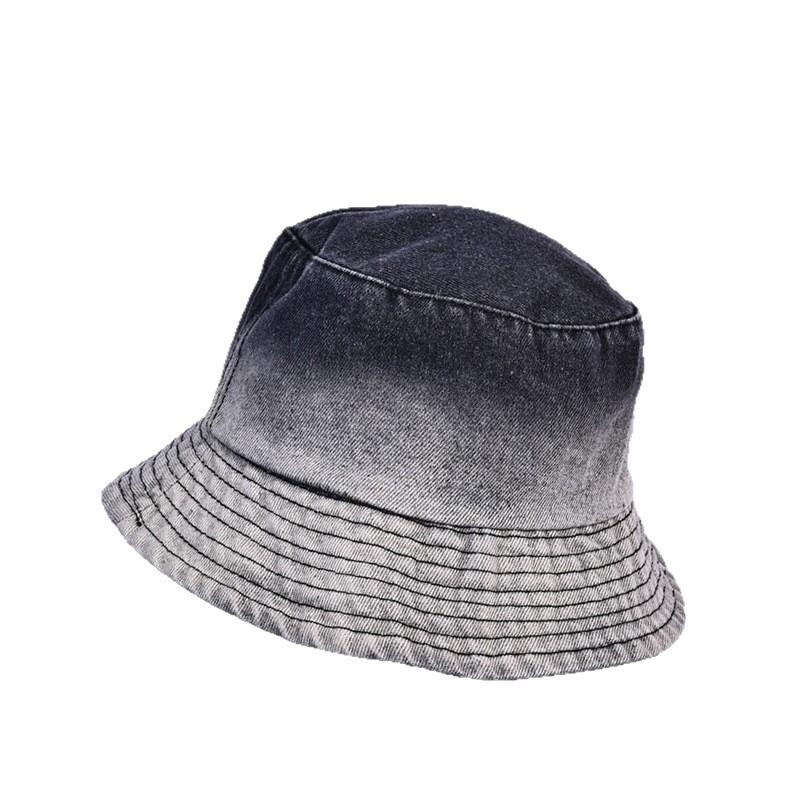 Summer new hat cowgirl gradual change color big head circumference bucket hat sunshade sunscreen flat top casual retro basin hat