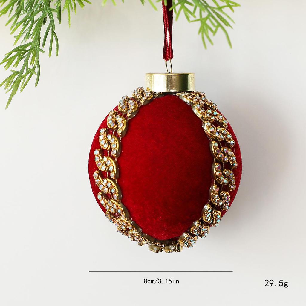 8CM Red Patch Christmas Ball Ornament - DIY Fabric Wrapped Tree Decoration