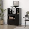Multi-layer microwave furniture with 2 cabinets, 4 compartments and sliding drawer. Dimensions: 90 cm long x 40 cm wide x 120 cm high, in black wood
