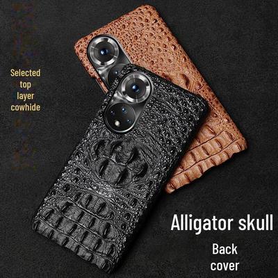 Funda protectora de cuero premium para Honor 50 Series - Diseño de calavera de cocodrilo de piel de vaca