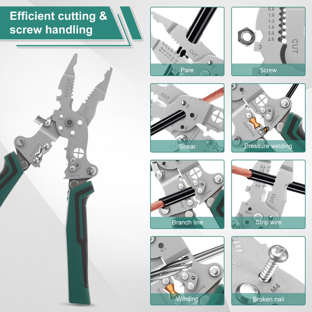 Foldable Wire Stripper with Voltage Tester Multifunctional Professional Electrician Pliers for Stripping Cutting Crimping