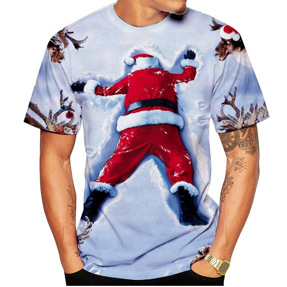 Summer fashion trend Santa Claus 3D printing fun printed T-shirt Christmas Eve casual comfortable short sleeved top