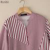 ZANZEA Women Casual V-Neck Half Sleeve Loose Stripe Blouse