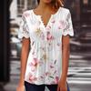 Summer New Floral Print Casual Loose Blouses Women Fashion Elegant Vintage Ruffled Lace Short Sleeve Shirts for Women Round Neck Slim Fit Tops 26515