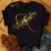 A Letter Combination Tshirt with a Custom Name Suitable for Short Sleeved Women's Clothing with Gold Diamond Letter Font ABCDEF