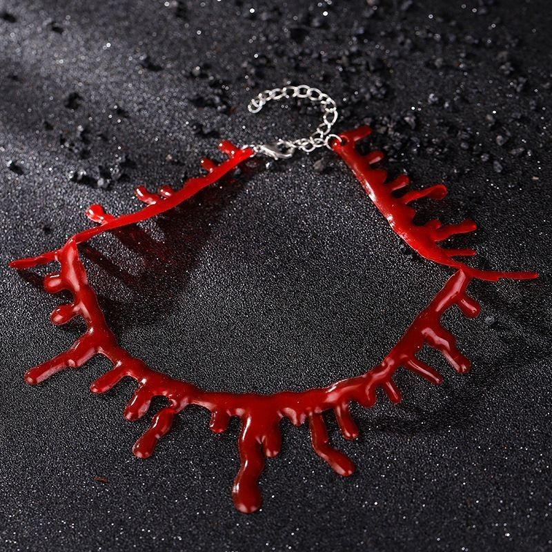 Halloween Vampire Necklace Spooky Gothic Style Plastic Geometric Blood Necklace