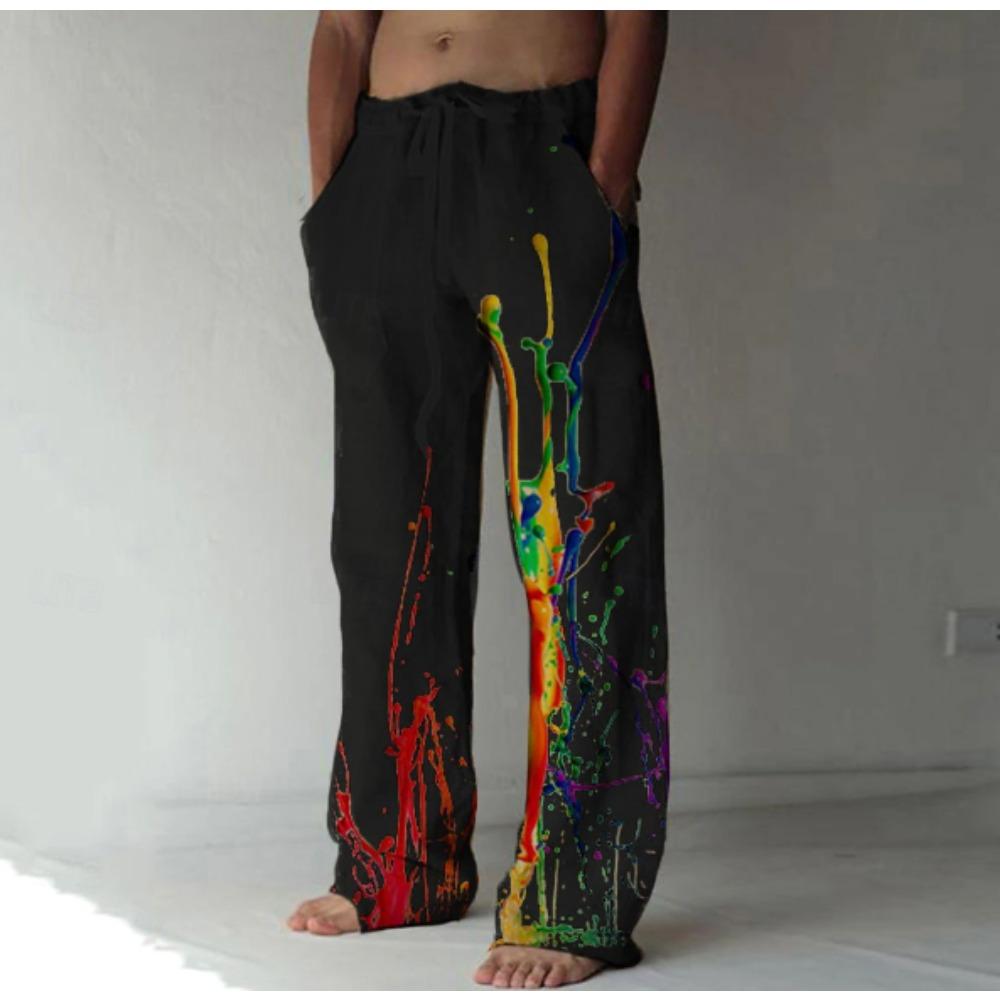 Men's 3D Multi-colored Dye Printed Baggy Casual Trousers, Elastic Drawstring Waist with Pockets, for Spring Summer Home Outdoor Vacation