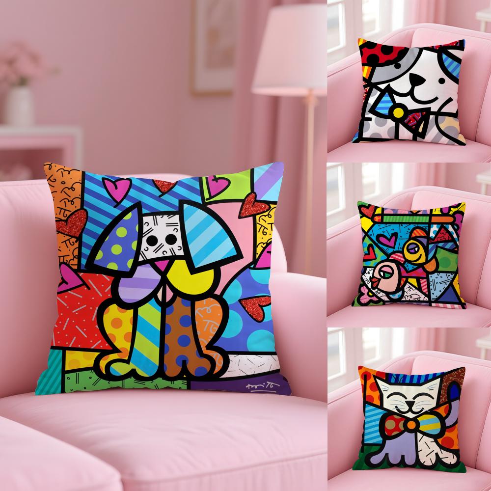 Cushion Cover Plush Fabric Soft Double-Sided Printed Sofa Warm Winter Home Gift Pillow Cover B-Britto Art Design
