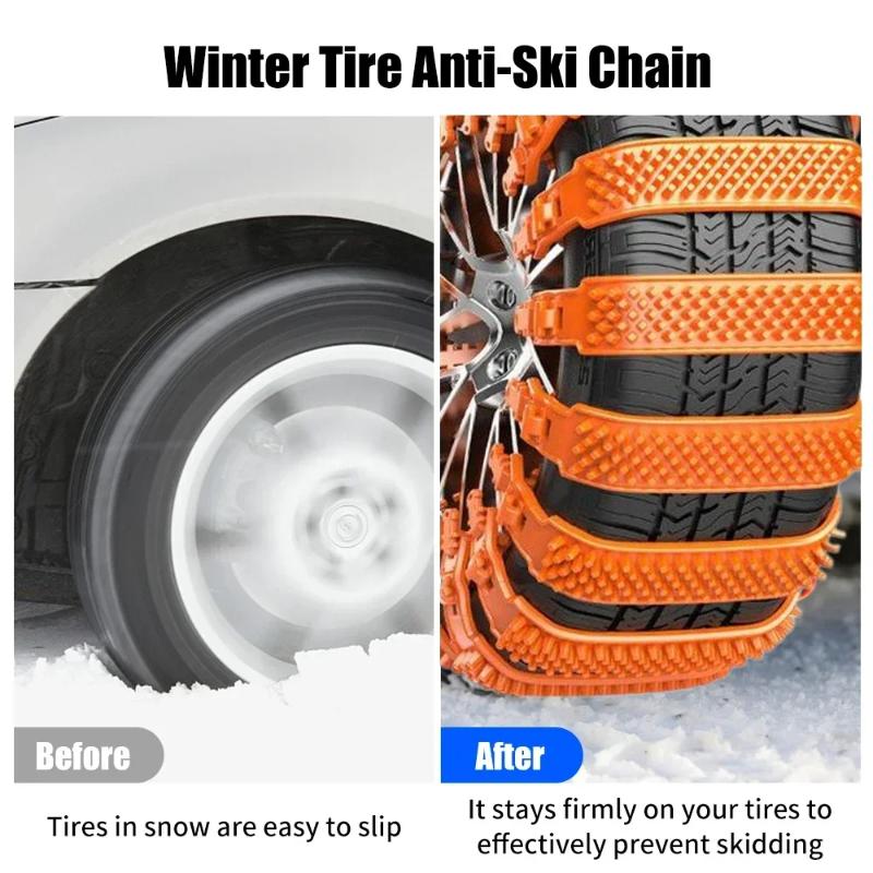 Emergency Car Snow Chains, Ten Pieces, Widen and Thicken Plastic Anti-Skid Ties, Winter Wheel Tyre Safety Equipment
