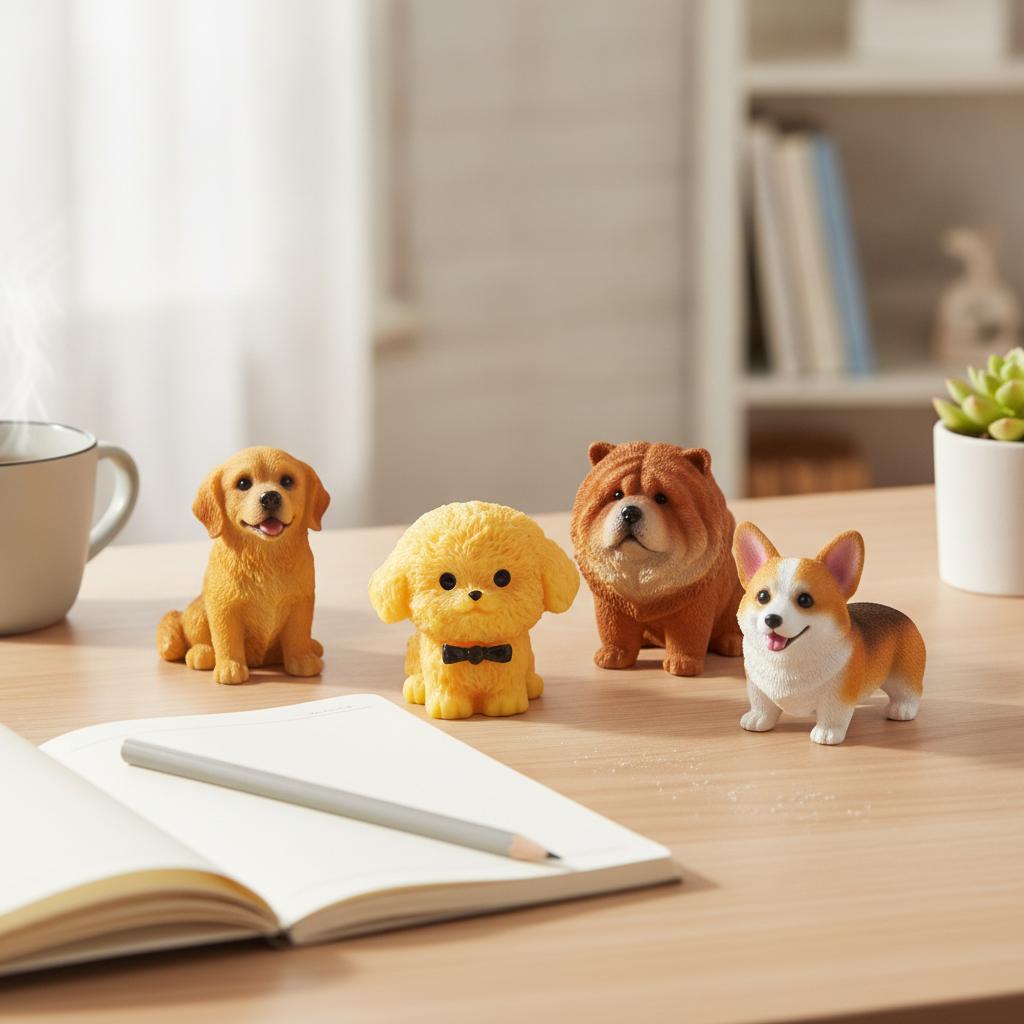 Miniature Dog Figurine Desktop Ornament Cute Corgi, Golden Retriever, Maltese, Chow Models