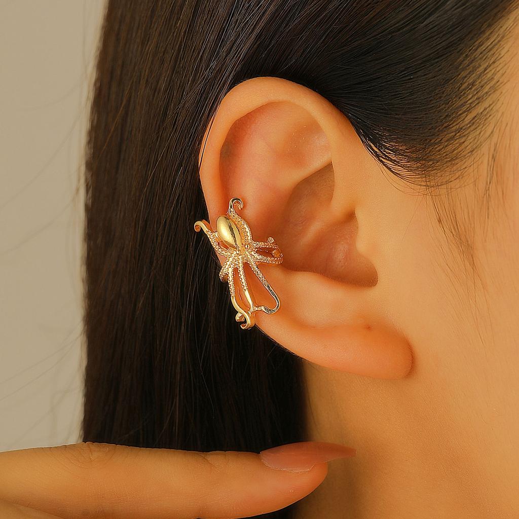 1pc Unique Octopus Design Clip-On Earring, Women Party Music Festival Daily Accessory Copper Jewelry