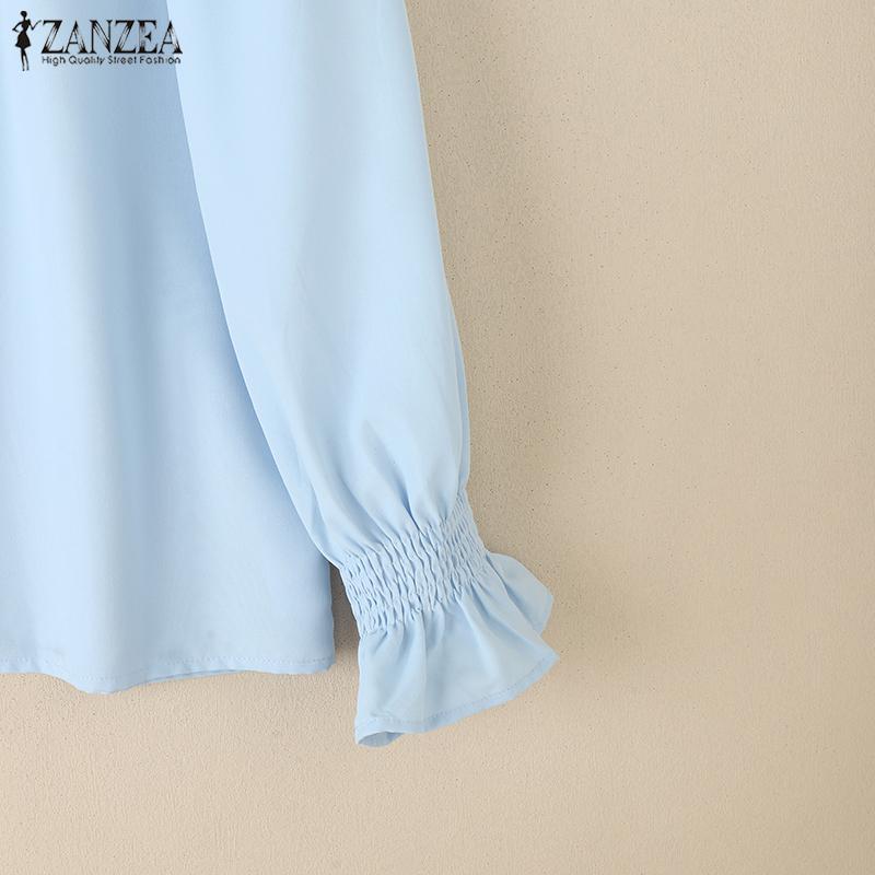 ZANZEA Women Casual Lace Patchwork Round Neck Long Sleeve Loose Blouse