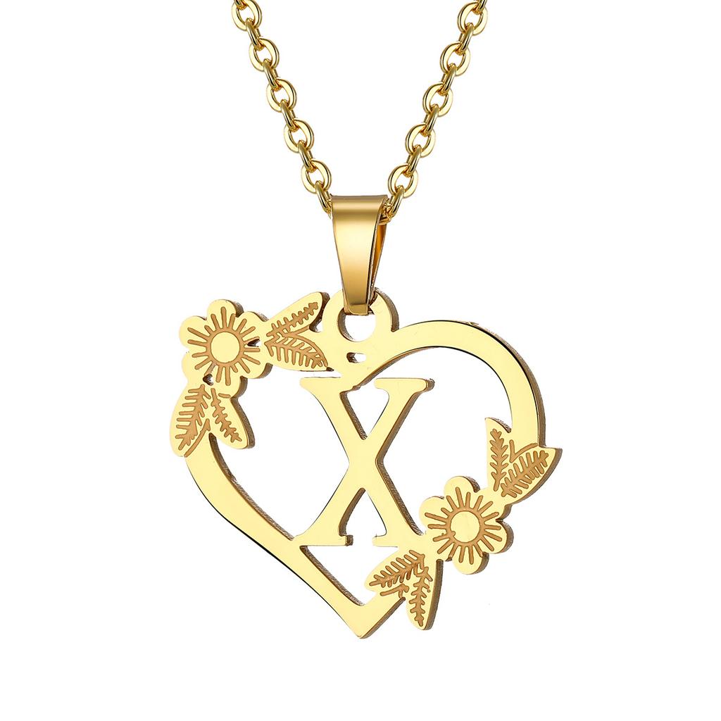 Fashion 26 Letter Stainless Steel Pendant Necklace Women Hollow Gold Color Chain A-Z Alphabet Clavicle Necklaces Jewelry Gift