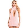 Womens Backless Ribbed Knit Dress Keyhole Lace-Up Mini Clubwear Turtleneck Nightwear