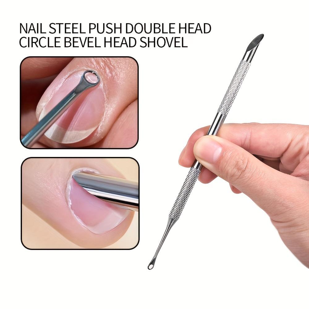 Double-Headed Nail Pusher Stainless Steel Cuticle Remover Exfoliation Prep Tool Clean Dead Skin Circle Bevel Shovel Manicure Pen