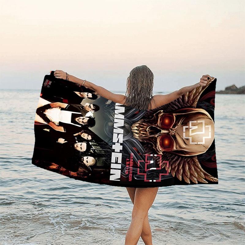 1pc Rammstein1 Beach Towel, Beach and Seaside Swimming Pool Equipment, Fashion Pattern, Rectangular, Travel Essentials