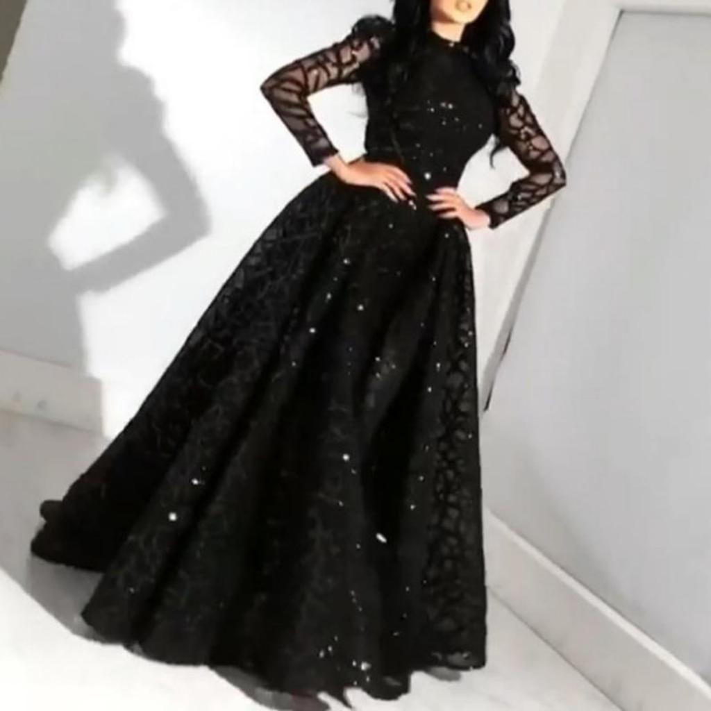 Spring Summer New European American Style Women's Long Sleeve Sequined Big Hem Evening Gown Formal Dress
