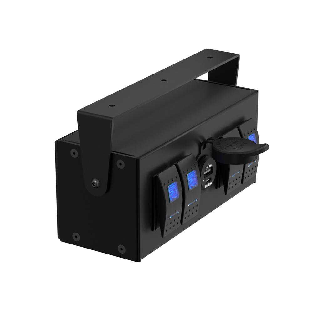 4 Gang Rocker Switch Box 12V/24V ON Off Switch QC3.0+PD 18W USB Charger for Boat Car RV Truck