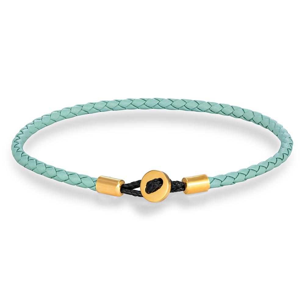 Gold Stainless Steel Button Braided Leather Bracelet For Men Women Couple Jewelry Gifts