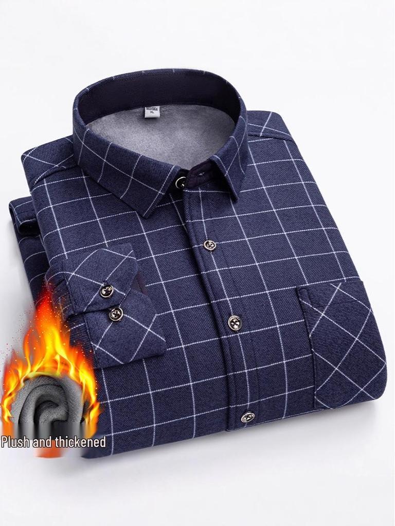 Camicia a quadri con pile double-face a maniche lunghe da uomo per autunno e inverno