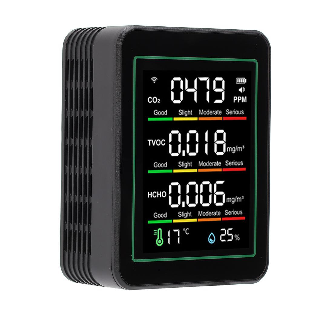 5 In 1   Quality Monitor, WiFi Indoor CO2 Meter for   Smart, HCHO TVOC Detector with LCD Display, Infrared Sensor, Temperature Humidity  for Home