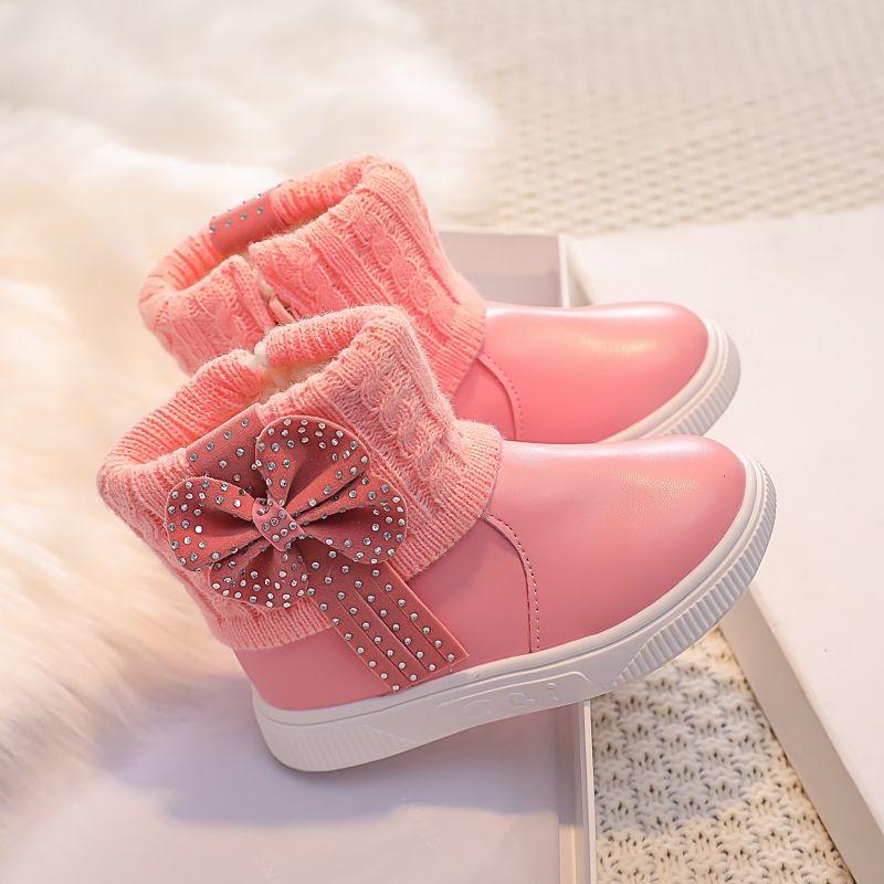Modische Prinzessin Fleece Schneestiefel für Mädchen, Winter Kinder Süße Baumwollstiefel
