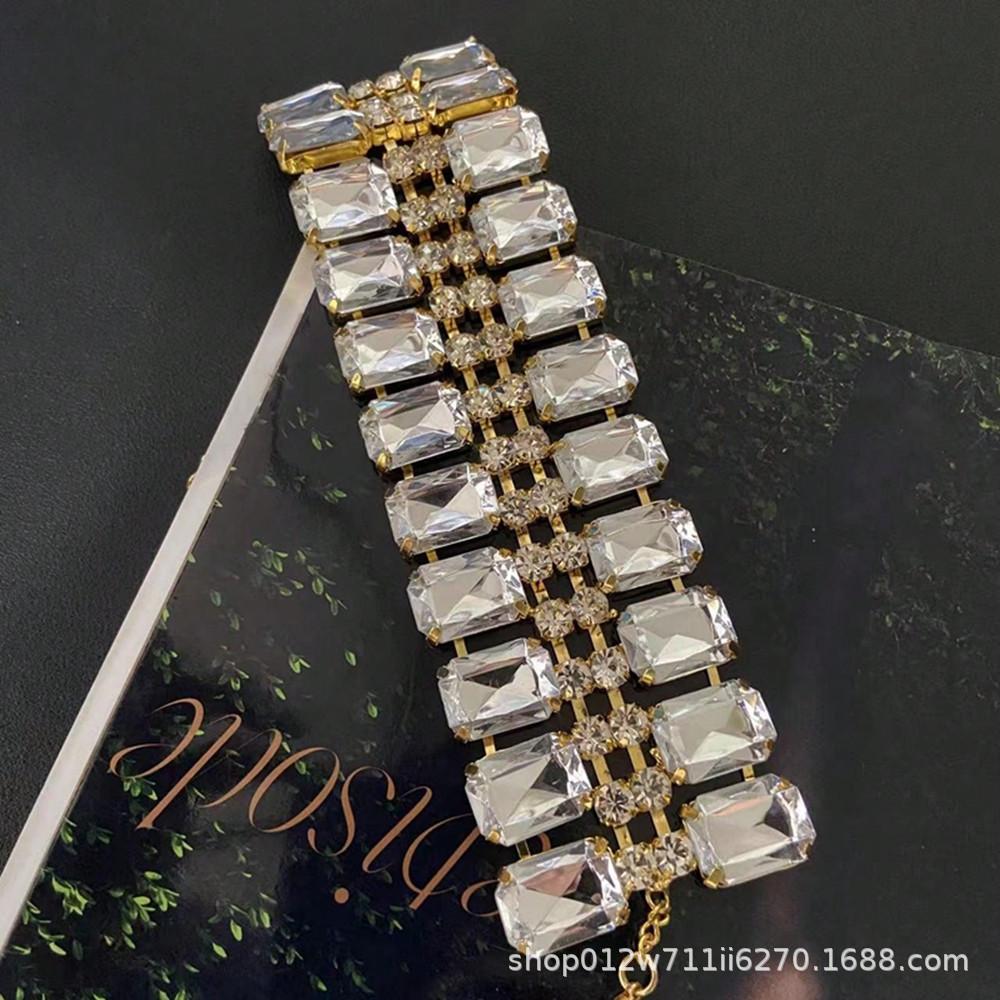 Exquisite Double Row Square Rhinestone Wedding Bracelet Bangle