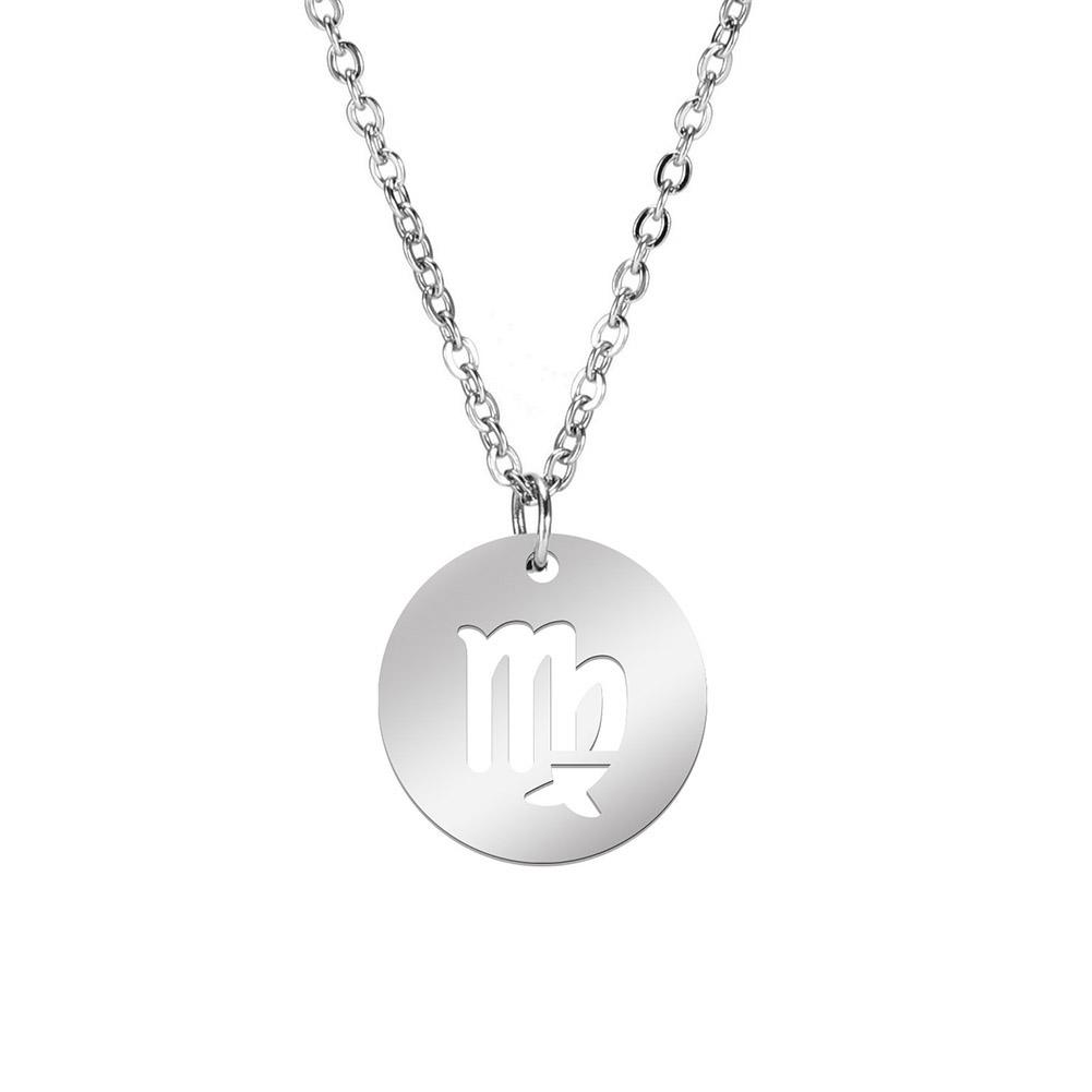 Lemegeton Zodiac Women's Necklace 12 Constellations Stainless Steel Pendant Choke Astrology Aries Leo Ring Jewelry Birthday Gift