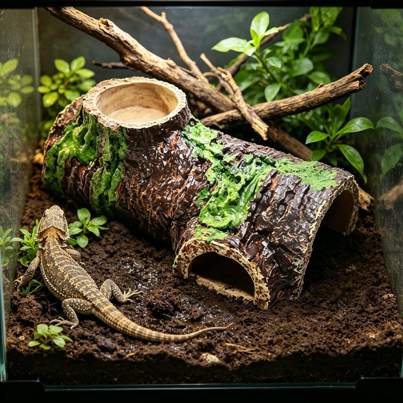 Lizard Snake Resin Hideaway Natural Bark Style Cave for Reptile Shedding and Resting 1PC