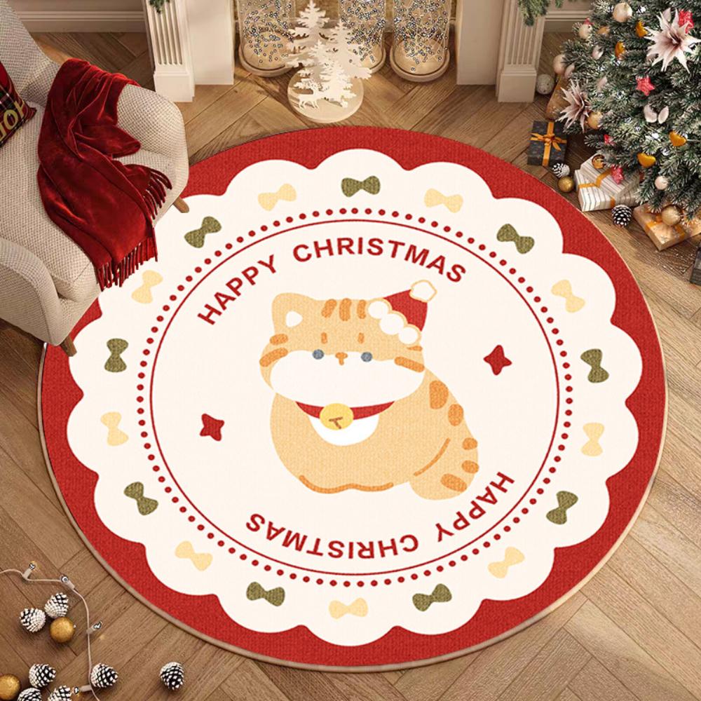 1pcs Festive Snowflake Christmas Tree Round Rug Holiday Decor Cozy Living Room  Bedside Rug Floor Mat Winter Seasonal Home Gift