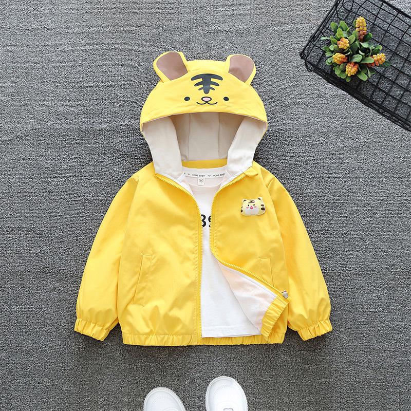 2025 Kids' Korean Style Cartoon Tiger Hooded Jacket - Spring/Fall New Arrival
