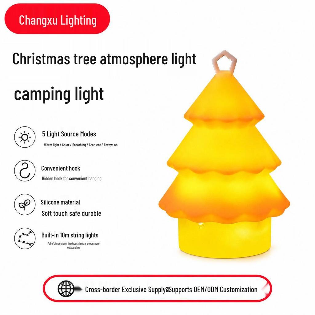 Rechargeable Christmas Tree Silicone Night Light with 10m String Light Storage, Colorful Atmosphere, Perfect for Outdoor Camping