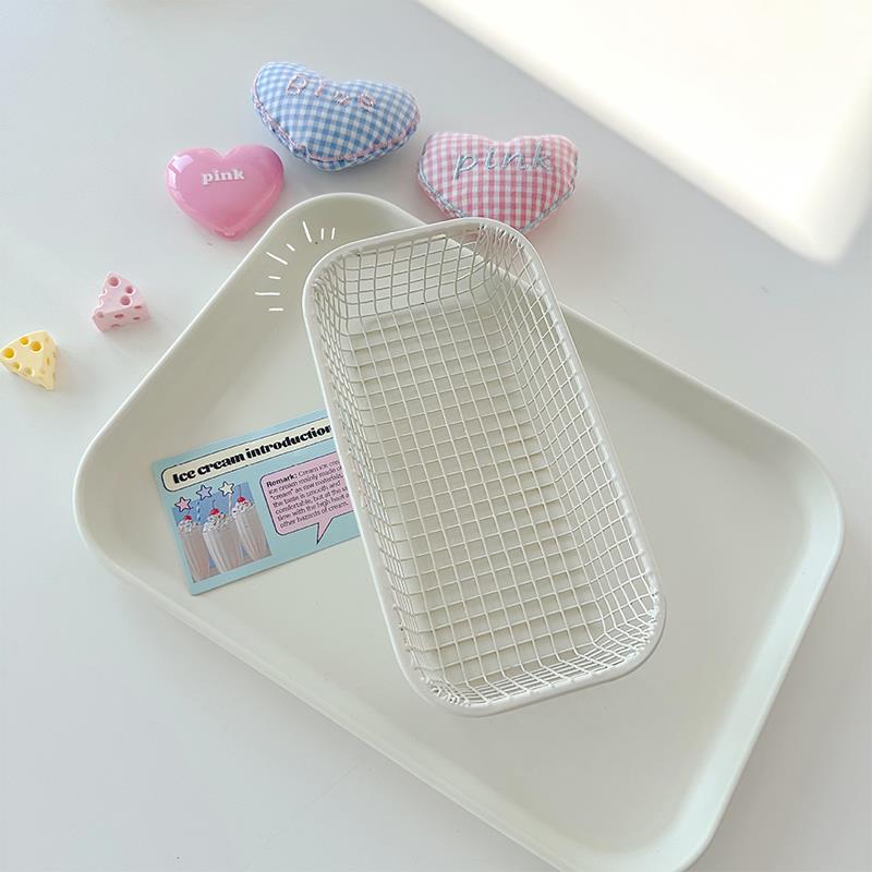 Simple Cry Iron Art Storage Basket Office Desktop Miscellaneous Items Organizer Box Korean Sle Pure Color Home Storage Basket