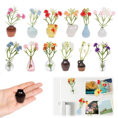 12/10Pcs Glass/Ceramic Vase Refrigerator Magnet 3D Mini Vase Magnet Charm Fridge Decoration Tiny Vase Magnet for Home and Office