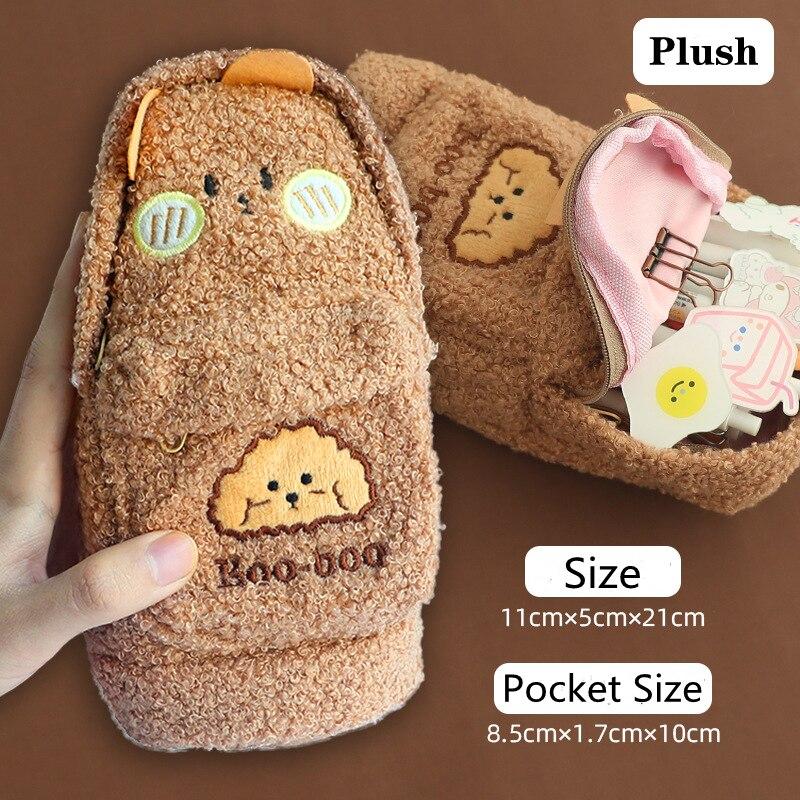 

Пенал корейские канцелярские принадлежности большой плюшевый медведь чехол для ручек для девочек Kawaii сумка материал милые школьные принадлежности хаки