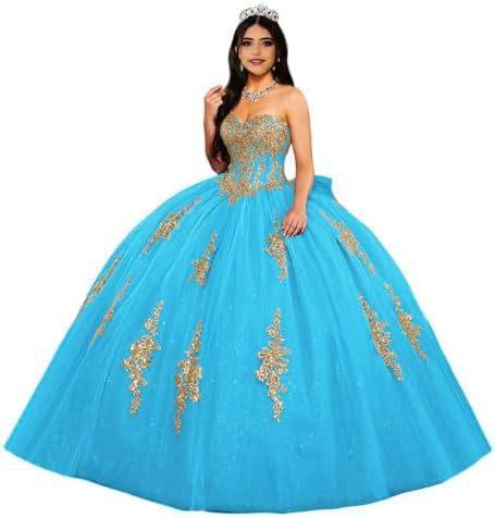 Gold Lace Applique Adult Dress Fluffy Strapless Tube Top Tulle Ball Dress Glitter Princess Dress Dress