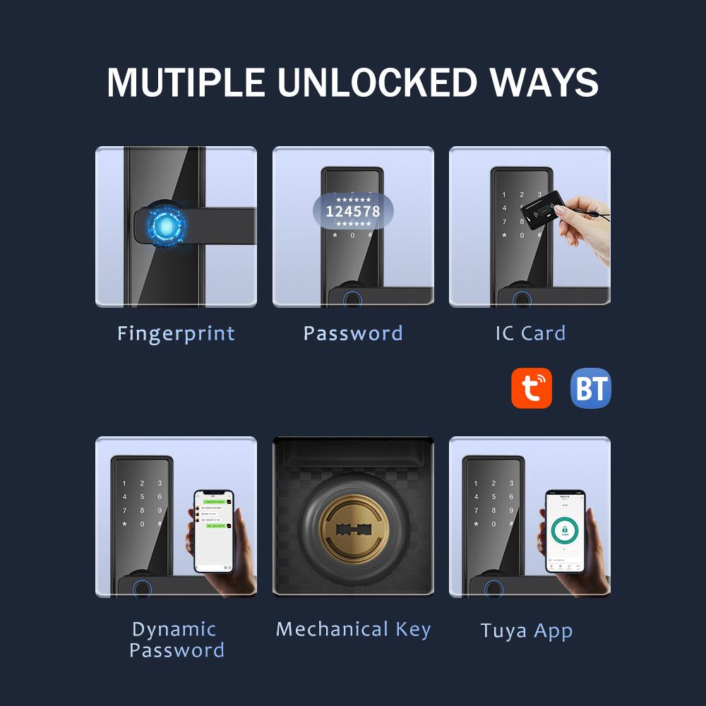 WAFU Smart Door Lock Keyless Entry Door Lock Handle with Cards and Keys Biometric Door Lock Tuya App Remote Operation for Home