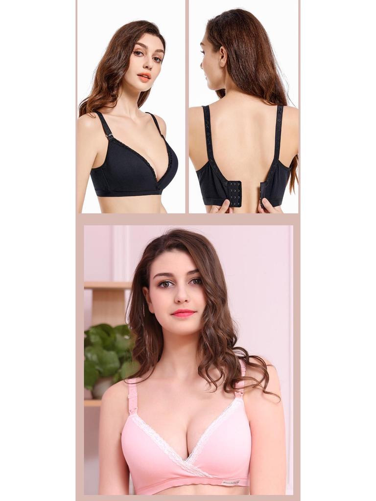 Amnings-BH i helt bomull utan bygel med knäppning fram - Dubbel öppningsspänne Graviditets-BH